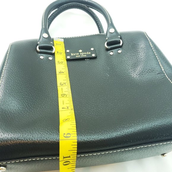 Kate Spade Womens Black Leather Retro Double Handle Satchel Handbag Purse - Picture 11 of 15